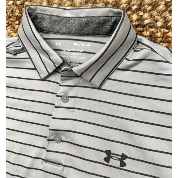 Under Armour Playoff Polo Shirt (Medium) Gray Black Stripe Mens - Picture 1 of 6